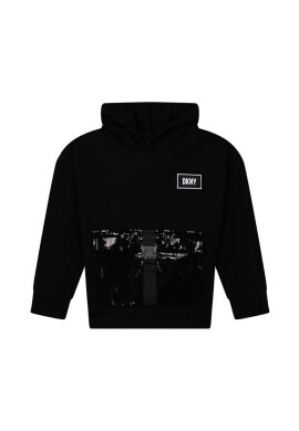DKNY Детски суичър в черно с качулка с апликация - Pepit.bg