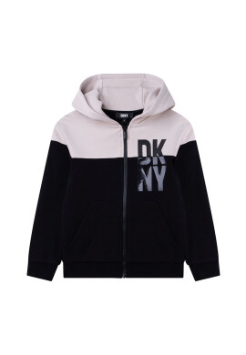 DKNY Детски суичър в черно с качулка с десен - Pepit.bg
