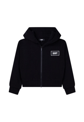 DKNY Детски суичър в черно с качулка с десен - Pepit.bg