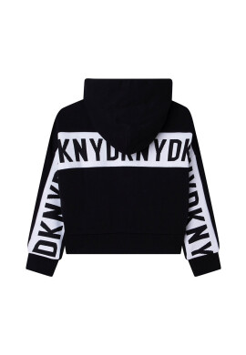 DKNY Детски суичър в черно с качулка с десен - Pepit.bg