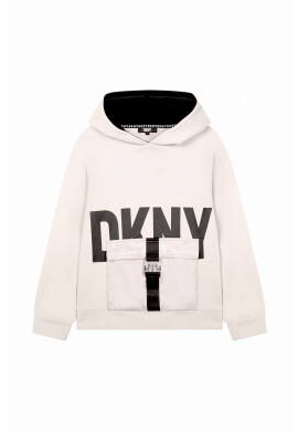 DKNY Детски суичър в черно с качулка с десен - Pepit.bg