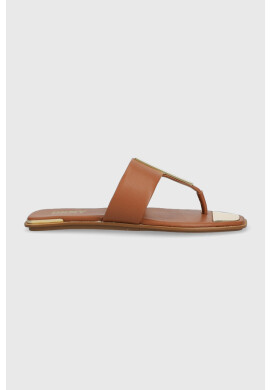 DKNY Кожени джапанки DEJA в кафяво с равна подметка K4259021 - Pepit.bg