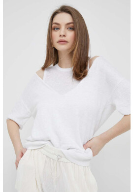 DKNY Ленен пуловер в бяло от лека материя - Pepit.bg