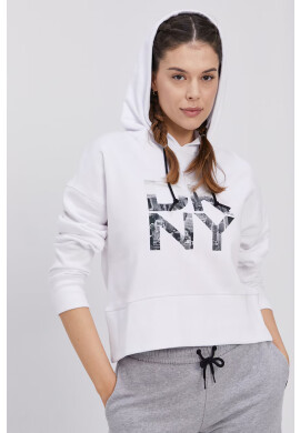 DKNY Памучен суичър дамски в бяло с принт - Pepit.bg