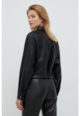 DKNY Риза дамска в черно със стандартна кройка с класическа яка - Pepit.bg