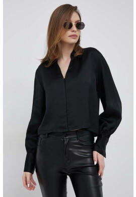 DKNY Риза дамска в черно със свободна кройка с класическа яка - Pepit.bg