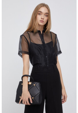 DKNY Риза дамска в бяло със свободна кройка с класическа яка - Pepit.bg