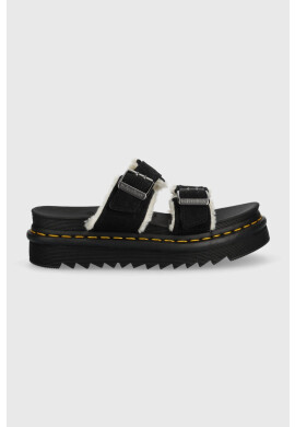 Dr. Martens Велурени чехли Myles в черно с платформа - Pepit.bg