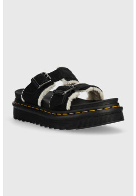 Dr. Martens Велурени чехли Myles в черно с платформа - Pepit.bg