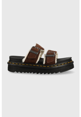 Dr. Martens Велурени чехли Myles в кафяво с платформа - Pepit.bg