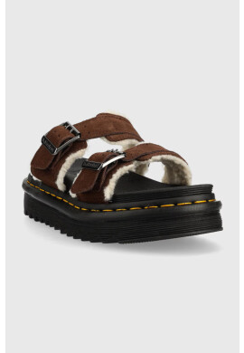 Dr. Martens Велурени чехли Myles в кафяво с платформа - Pepit.bg