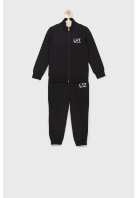 EA7 Emporio Armani Детски памучен анцуг в черно - Pepit.bg
