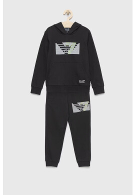 EA7 Emporio Armani Детски памучен анцуг в черно - Pepit.bg
