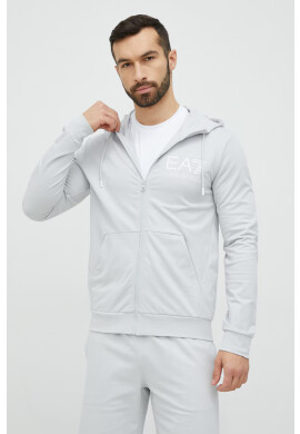 EA7 Emporio Armani Суичър в сиво с качулка с принт - Pepit.bg