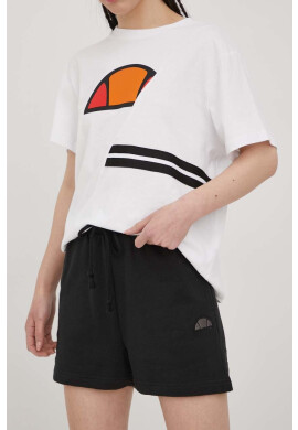 Ellesse Памучен къс панталон дамско в черно с изчистен дизайн с висока талия - Pepit.bg