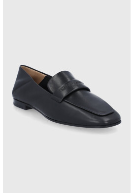 Emporio Armani Кожени мокасини дамско в черно с равна подметка - Pepit.bg