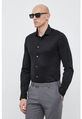 Emporio Armani Риза мъжка в черно с кройка по тялото с класическа яка - Pepit.bg