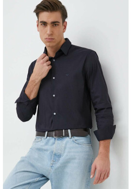 Emporio Armani Риза мъжка в тъмносиньо със стандартна кройка с класическа яка - Pepit.bg