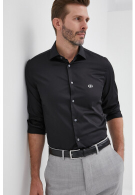 Emporio Armani Риза мъжка в черно със стандартна кройка с класическа яка - Pepit.bg