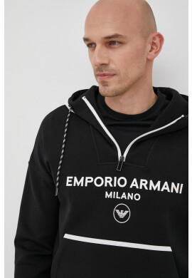 Emporio Armani Суичър в черно с качулка с апликация - Pepit.bg