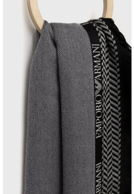 Emporio Armani Вълнен шал в сиво с десен - Pepit.bg