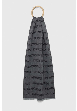 Emporio Armani Вълнен шал в сиво с десен - Pepit.bg