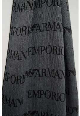 Emporio Armani Вълнен шал в сиво с десен - Pepit.bg