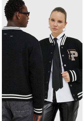 Filling Pieces Вълнено яке бомбър Varsity Jacket в черно с преходна изолация с уголемена кройка 81422201863 - Pepit.bg