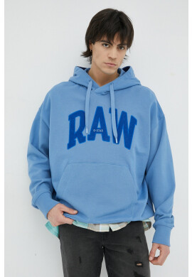 G-Star Raw Памучен суичър в синьо с качулка с апликация - Pepit.bg