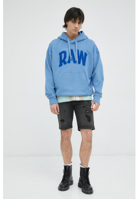 G-Star Raw Памучен суичър в синьо с качулка с апликация - Pepit.bg