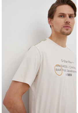 G-Star Raw Памучна тениска в бежово с принт - Pepit.bg