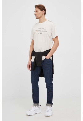 G-Star Raw Памучна тениска в бежово с принт - Pepit.bg