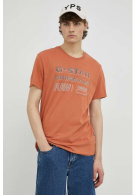 G-Star Raw Памучна тениска в оранжево с принт - Pepit.bg
