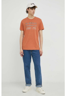 G-Star Raw Памучна тениска в оранжево с принт - Pepit.bg