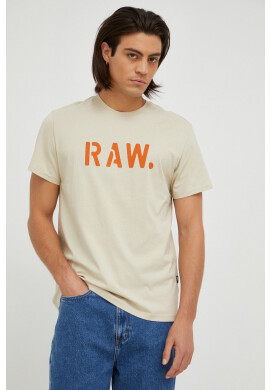 G-Star Raw Памучна тениска в бежово с принт - Pepit.bg