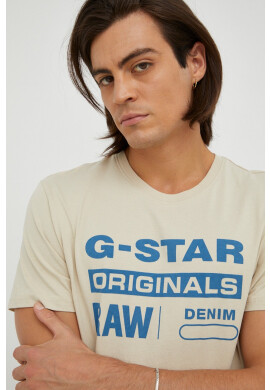 G-Star Raw Памучна тениска в бежово с принт - Pepit.bg