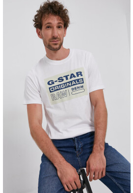 G-Star Raw Памучна тениска в бяло с принт - Pepit.bg