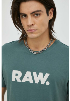 G-Star Raw Памучна тениска в зелено с принт - Pepit.bg