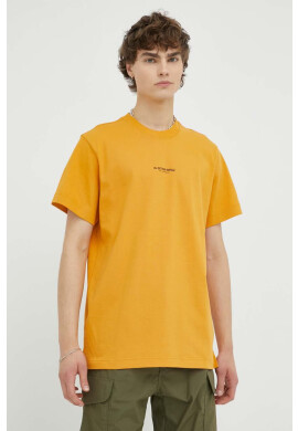 G-Star Raw Памучна тениска в жълто с принт - Pepit.bg