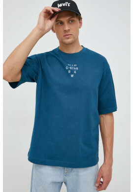 G-Star Raw Памучна тениска в тюркоазено с принт - Pepit.bg