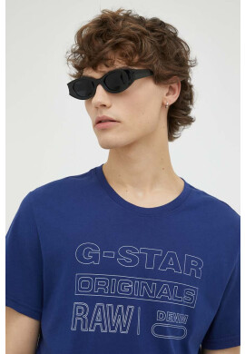 G-Star Raw Памучна тениска в тъмносиньо с принт - Pepit.bg