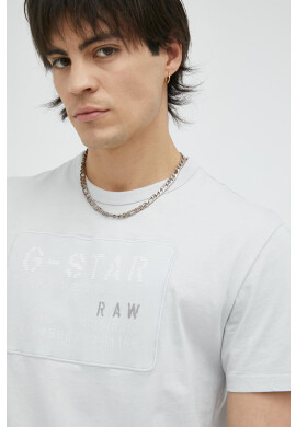 G-Star Raw Памучна тениска в сиво с апликация - Pepit.bg