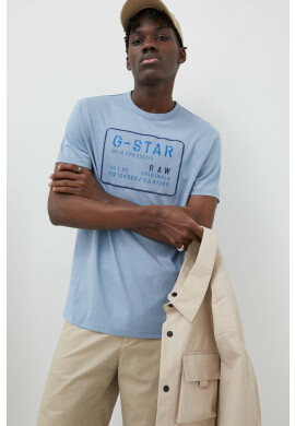 G-Star Raw Памучна тениска в синьо с апликация - Pepit.bg