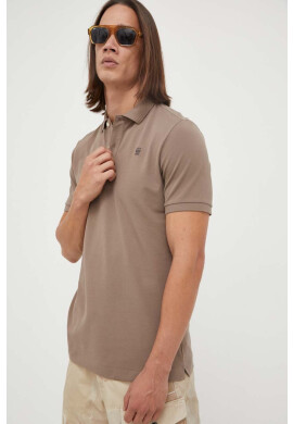 G-Star Raw Тениска с яка в кафяво с изчистен дизайн - Pepit.bg