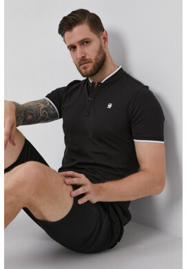 G-Star Raw Тениска с яка мъжка в черно с изчистен дизайн - Pepit.bg