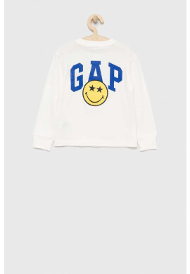 Gap Детска блуза с дълги ръкави X Smiley в бяло с принт - Pepit.bg