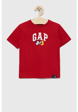 Gap Детска памучна тениска X Disney в червено с принт - Pepit.bg