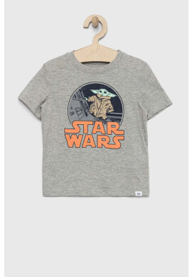 Gap Детска памучна тениска x Star Wars в сиво с принт - Pepit.bg