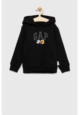 Gap Детски суичър X Disney в черно с качулка с принт - Pepit.bg