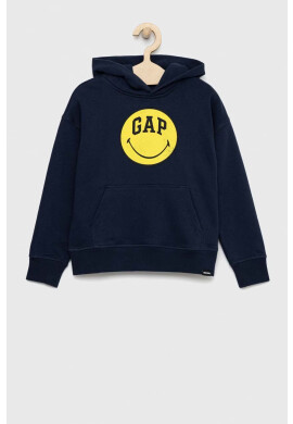 Gap Детски суичър X Smiley в тъмносиньо с качулка с принт - Pepit.bg